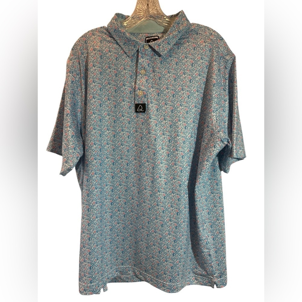 Deolax Polo Shirt Mens XLarge Blue Golf Performance Stretch Teacher School Print